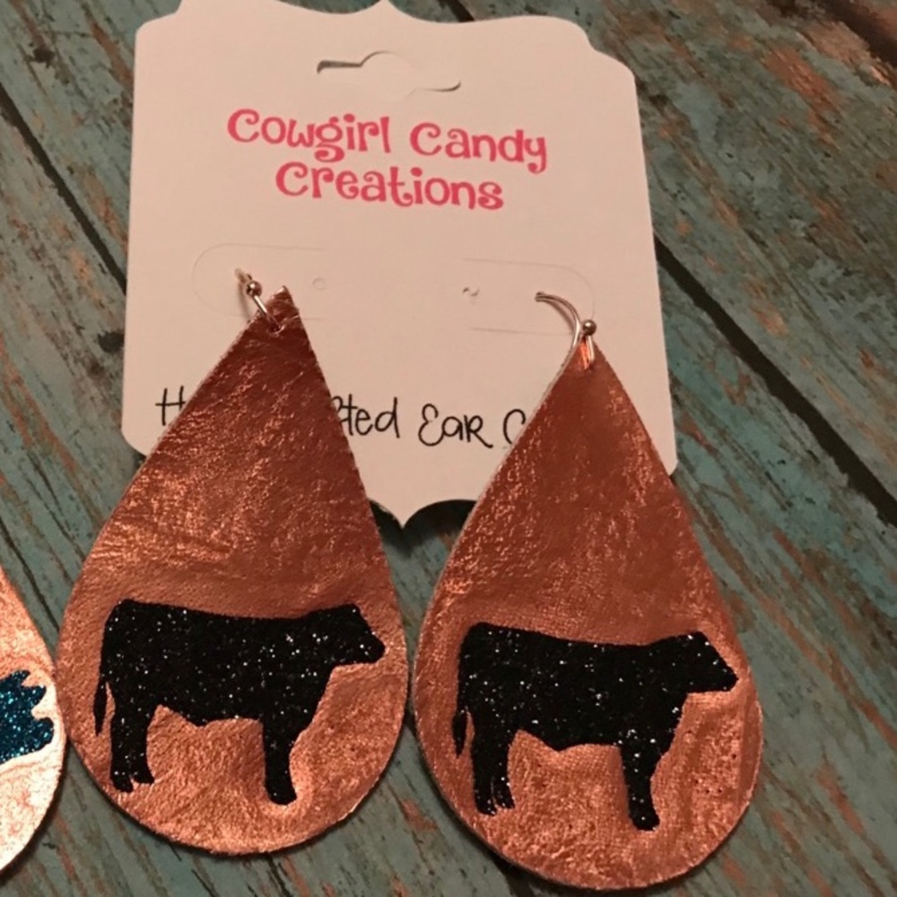 Cow Steer Cattle Stock Show Leather Earrings
